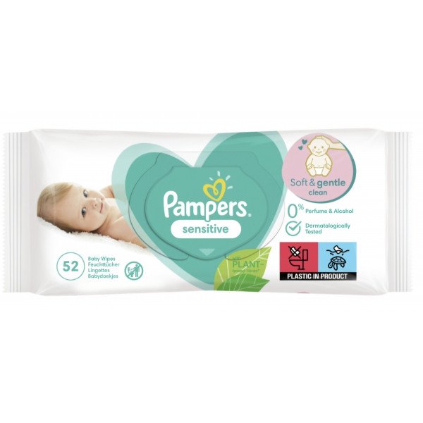 Pampers Sensitive 52 lapos törlőkendő Törlőkendők babáknak